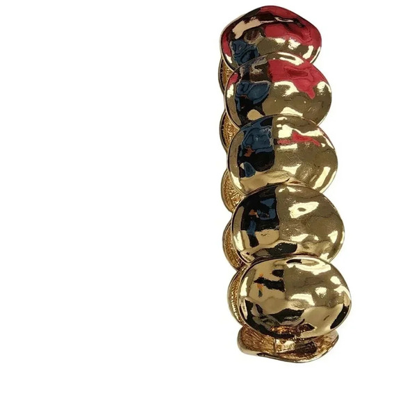 Vintage Discs Chips Stretch Bracelet Gold Tone - Picture 2 of 3